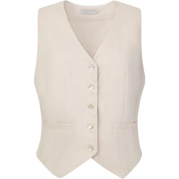 Women's Linen Vest Sleeveless V Neck Beige - Picture 1 of 5